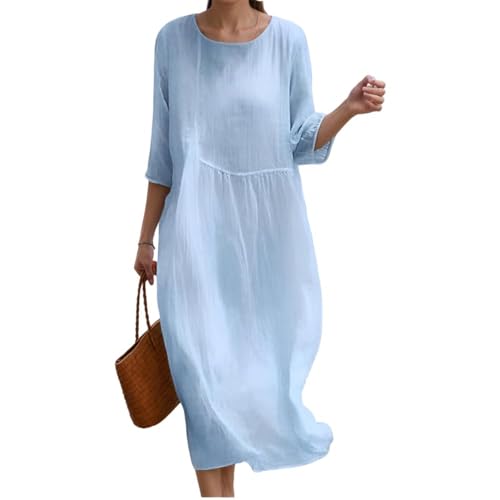 Maxikleider Damen Sommer Mit Ärmel Elegant Musselin Tunika Kleid Einfarbig A Linie Sommerkleid Damen Lang Sommerkleider Leicht Und Luftig Maxi Strandkleid Weite Casual Kleider Frauen Rundhals von FUPODD
