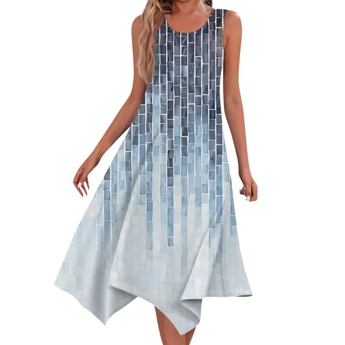 Midikleid Damen Elegant A Linie Sommerkleid Ärmellos Kleider Tank Kleid Frauen Midi Blumenkleid Sommerkleider Leicht Und Luftig Strandkleid Freizeitkleider Sommer Damenkleider Asymmetrisch von FUPODD