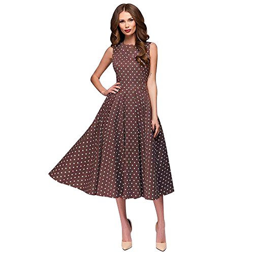 Midikleid Damen Punkte Ärmellos Kleid Sommer Elegant Für Hochzeit Festlich Sommerkleid Leicht Knielang A Linie Cocktailkleid Sommerkleider Casual Abendkleider Party Midi Ballkleid Frauen von FUPODD
