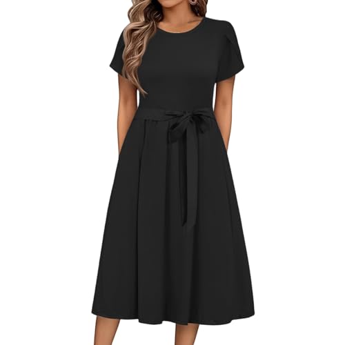 Midikleid Damen Sommer Elegant Kleid Kurzarm Sommerkleid Damen Midi A Linie Mit Gürtel Kleider Knielang Sommerkleider Frauen Leicht Und Luftig Strandkleid Casual Blumen Damenkleider Tailliert Midikleid Damen Sommer Elegant Kleid Kurzarm Sommerkleid Damen Midi A Linie Mit Gürtel Kleider Knielang Sommerkleider Frauen Leicht Und Luftig Strandkleid Casual Blumen Damenkleider Tailliert von FUPODD