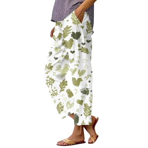 Musselin Hose Damen Mit Taschen Sommerhose Damen Leicht Stoffhose Damen Sommer Locker Freizeithose Damen Bleistifthose Plissee Hose Mit Gummizug Strandhose Schlupfhose Frauen Blumen Vintage von FUPODD