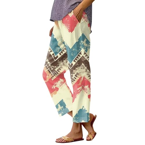 Musselin Hose Damen Mit Taschen Sommerhose Damen Leicht Stoffhose Damen Sommer Locker Freizeithose Damen Bleistifthose Plissee Hose Mit Gummizug Strandhose Schlupfhose Frauen Blumen Vintage von FUPODD