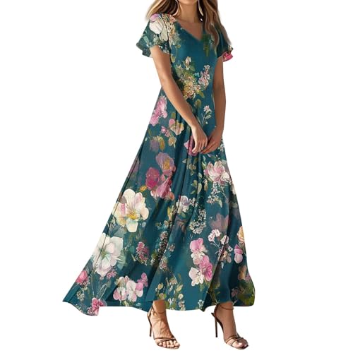 Musselin Kleid Damen Sommer Freizeitkleid Maxi Kleider Grünes Sommerkleid Ärmel Kurz Sommerkleider Einfarbig Maxikleider Strandkleid Freizeit Damenkleider Korsett Strandtunika Mollige Frauen von FUPODD