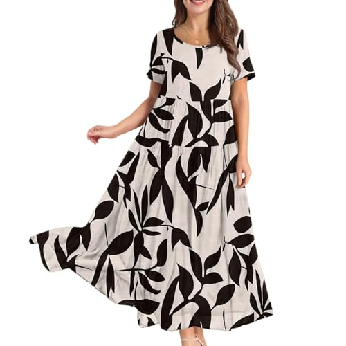 Musselin Kleid Damen Sommer Freizeitkleid Maxi Kleider Grünes Strandtunika Mollige Frauen Sommerkleid Ärmel Kurz Sommerkleider Einfarbig Maxikleider Weit Strandkleid Freizeit Damenkleider von FUPODD