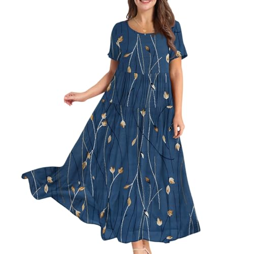 Musselin Kleid Damen Sommer Freizeitkleid Maxi Kleider Grünes Strandtunika Mollige Frauen Sommerkleid Ärmel Kurz Sommerkleider Einfarbig Maxikleider Weit Strandkleid Freizeit Damenkleider von FUPODD