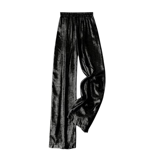 Palazzo Hose Damen Glitzer Weite Freizeithose Elegant Marlenehose Gerade Pailletten Hose Frauen High Waist Casual Paillettenhose Metallic Locker Stoffhose Wide Leg Culottes Hose Gummizug von FUPODD