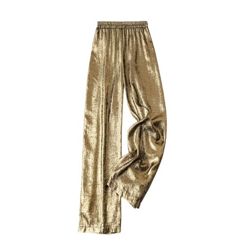 Palazzo Hose Damen Glitzer Weite Freizeithose Elegant Marlenehose Gerade Pailletten Hose Frauen High Waist Casual Paillettenhose Metallic Locker Stoffhose Wide Leg Culottes Hose Gummizug von FUPODD