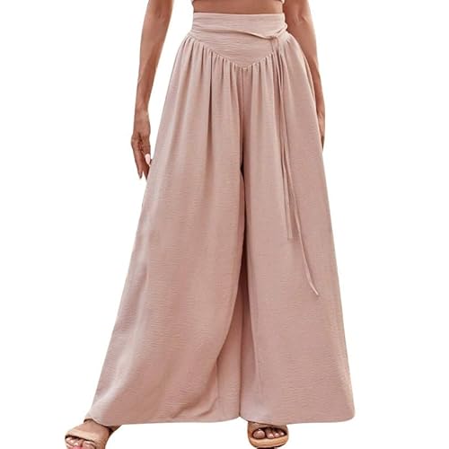 Palazzo Hose Damen Gummizug Musselin Hose Damen Stoffhose Elegant Culottes Hosen Damen Weite Sommerhosen Leicht Luftig Strandhose Freizeithose Viskose Hose Plissee Hose Bequeme Marlenehose Damen von FUPODD