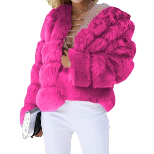 Pelzjacke Damen Elegant Fellmantel Kunstpelz Mantel Kunstfell Winterjacke Frauen Warm Dicke Pelzmantel Einfarbig Felljacke Kurzmantel Wintermantel Faux Pelz Oberbekleidung Offener Front Crop von FUPODD