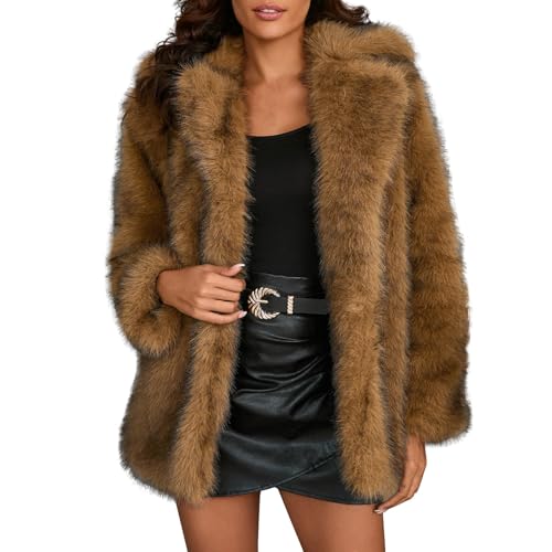 Pelzmantel Damen Echtpelz Felljacke Damen Elegant Winterjacke Damen Warm Flauschig Pelzjacke Kunstpelzmantel Lässig Dicke Kunstpelz Cardigan Jacke Outwear Wintermantel Mode Fellmantel Frauen von FUPODD