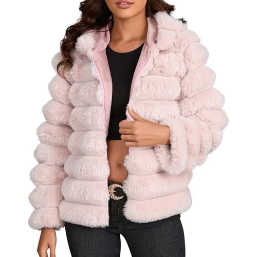 Pelzmantel Damen Kurz Kunstpelz Mantel Winter Mit Kaputze Faux Pelz Winterjacke Damen Warm Kunstfell Oberbekleidung Einfarbig Parka Wintermantel Zipper Felljacke Dicker Fleecejacke Frauen von FUPODD