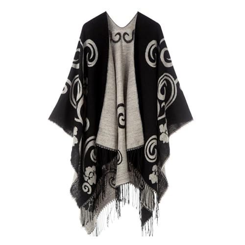 Poncho Damen Winter Warm Elegant Poncho Decke Open Front Poncho Übergroße Winterdecke Cape Strick Poncho Kap-Schal Wolle Mantel Cardigan Schal Frauen Geschenk Für Geburtstag Weihnachten von FUPODD