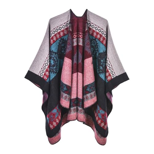 Poncho Damen Winter Warm Elegant Poncho Decke Open Front Poncho Übergroße Winterdecke Cape Strick Poncho Kap-Schal Wolle Mantel Cardigan Schal Frauen Geschenk Für Geburtstag Weihnachten von FUPODD