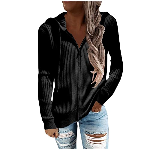 Pullover Damen Reissverschluss Damen-Jacken Casual Jacke Damen Winter Kapuzenpullover Damen Strickmantel Übergangsjacke Sweatshirt Strickjacken Für Damen Cardigan Damen Elegant Mantel Frauen von FUPODD