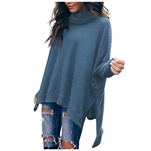 Pullover Damen Elegant Pulli Vorne Kurz Hinten Lang Pullunder Rollkragen Pullover übergröße Damen Pulli Winter Warm Strickpullover Frauen Feinstrick Lose Casual Oberteil Asymmetrisch von FUPODD