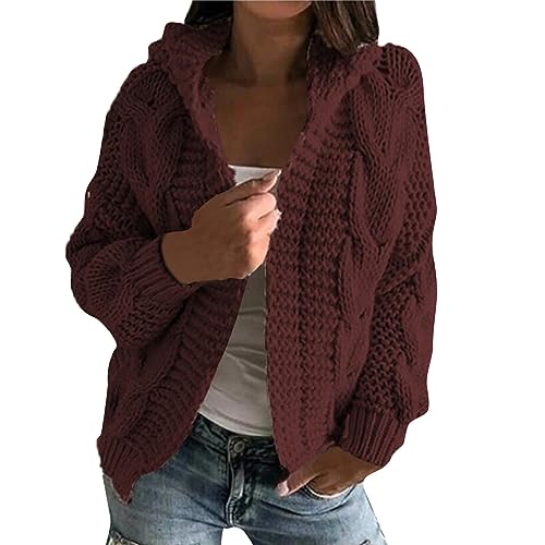 Pullover & Strickjacken Für Damen Dicke Strickjacke Damen Grobstrick Strickjacke Damen Kurz Strickjacke Mit Kapuze Frauen Grobstrickjacke Warme Cardigan Damen Elegant Strickmantel Zopfmuster von FUPODD