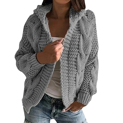 Pullover & Strickjacken Für Damen Dicke Strickjacke Damen Grobstrick Strickjacke Damen Kurz Strickjacke Mit Kapuze Frauen Grobstrickjacke Warme Cardigan Damen Elegant Strickmantel Zopfmuster von FUPODD