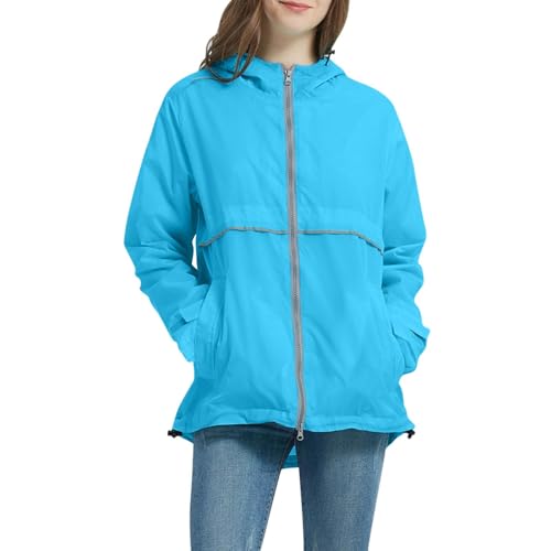 Regenjacke Damen Wasserdicht Übergangsjacke Damen Outdoor Atmungsaktiv Regenmantel Frauen Wandern Softshelljacke Für Damen Zipper Windbreaker Herbstjacke Leichte Jacke Mit Kapuze Fahrradjacke von FUPODD