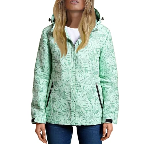 Regenjacke Wasserdicht Atmungsaktiv Damen Mit Kapuze Blumenmuster Softshelljacke Leicht Wanderjacke Frauen Übergangsjacke Outdoor Jacke Dünn Regenmantel Fahrrad Windbreaker Mit Taschen Zipper von FUPODD