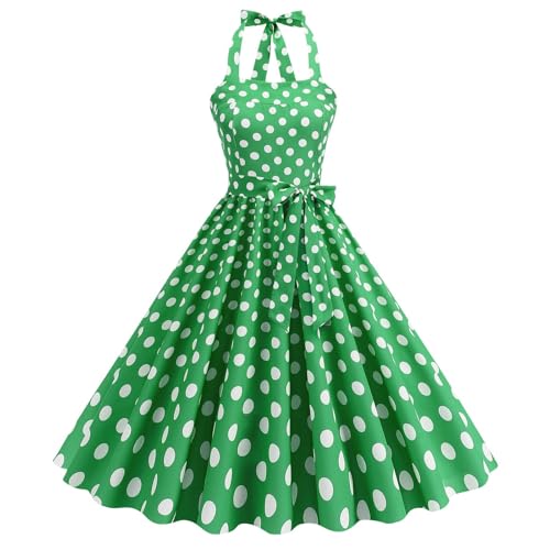 Rockabilly Kleider Damen Punkte Cocktailkleid Festlich Abendkleid Frauen Elegant Retro 1950er Sommerkleid Leicht Kleid Mit Gürtel Partykleid Neckholder Ballkleid A Linie Faltenrock Schwingen von FUPODD