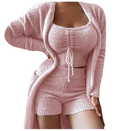 Schlafanzug Damen Lang Winter Hausanzug Damen Winter Gefüttert Und Warm Elegant 3 Teilig Hosenanzüge Teddy Fleece Sportanzug Einfarbig Set Freizeitanzug Mode 3-Teiliges von FUPODD