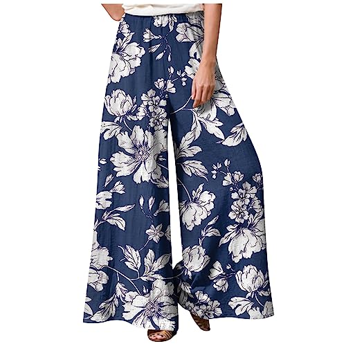 Schlaghose Stoff Damen Bunt Große Größen Flower Sommerhose Damen Leicht Wickelhose Schnittmuster Marlenehose Damen Elegant Hohe Taille Hosen Sommer Lang Weites Bein Freizeithosen mit Gummizug von FUPODD
