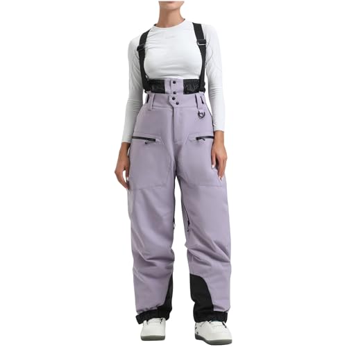 Skihose Damen Wasserdicht Schneehose Hosenträgerhose Winddichte Outdoorhose Snowboardhose Softshellhose Warme Gefütterte Skilanglaufhose Frauen Thermohose Wanderhose Warm Latzhose Ski Pant von FUPODD