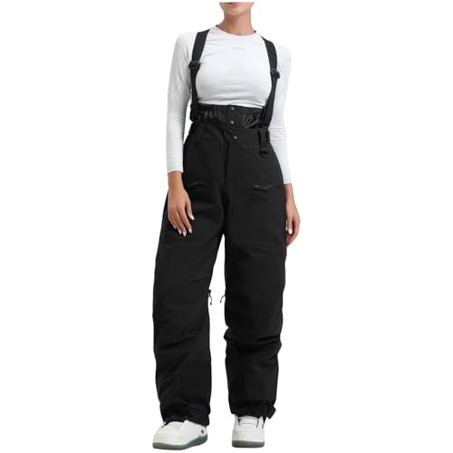 Skihose Damen Wasserdicht Schneehose Hosenträgerhose Winddichte Outdoorhose Snowboardhose Softshellhose Warme Gefütterte Skilanglaufhose Frauen Thermohose Wanderhose Warm Latzhose Ski Pant von FUPODD