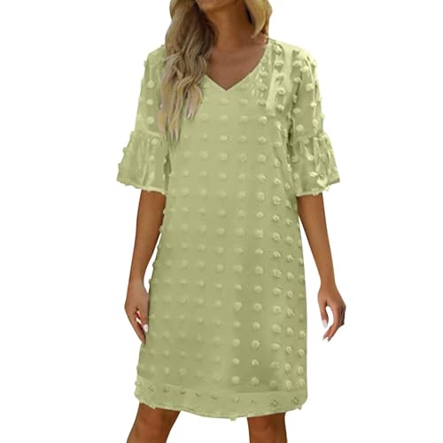 Sommer Kleider Damen Elegant Strandkleid Luftig Sommerkleid Damen Kurz Chiffon A Linie Boho Kleid Halbarm Rüschen Bohemian Sommerkleider Frauen Leicht Und Luftig Chiffonkleid V Ausschnitt von FUPODD