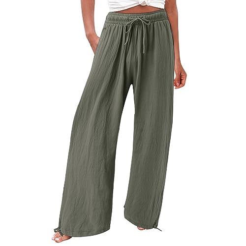 Sommerhose Damen Leicht Luftig Culottes Hosen Damen Mit Gummizug Musselin Hose Damen Dünne Stoffhose Damen Palazzo Hose Damen Elegant Strandhose Plissee Hose Marlenehose Damen Flowy Freizeithose von FUPODD