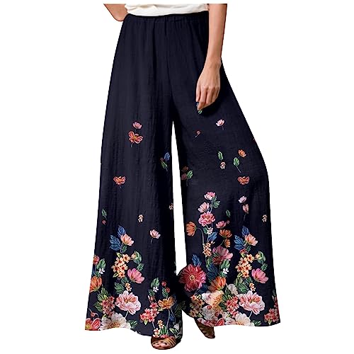 Sommerhose Damen Leicht Schlaghose Stoff Damen Bunt Große Größen Flower Wickelhose Schnittmuster Marlenehose Elegant Hohe Taille Hosen Sommer Lang Weites Bein Freizeithosen mit Gummizug von FUPODD