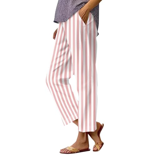 Sommerhosen Damen Leicht Und Luftig Schlupfhose Damen Gestreifte Stoffhose Damen Sommer Musselin Hose Damen Mit Gummizug Strandhose Damen Plissee Hose Damen Lockere Freizeithose Damen Mit Taschen von FUPODD