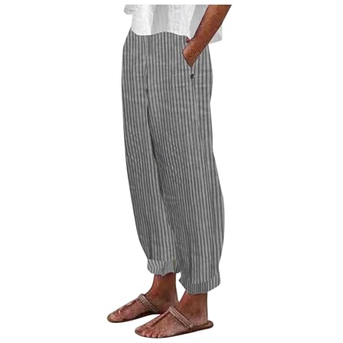 Sommerhosen Damen Leicht Und Luftig Stoffhose Damen Gestreifte Musselin Hose Damen Lockere Hosen Damen Mit Gummizug Plissee Hose Damen Mit Seitentaschen Freizeithose Damen Bequeme Strandhosen Damen von FUPODD