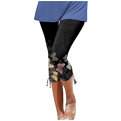 Sommerhosen Leicht Und Luftig 3/4 Blumenmuster Pumphose Damen Elegant Caprihose Damen Sommer Chinohose Hight Waist Stretch Hose Capri Hose mit Taschen Flower Freizeithose mit Gummibund von FUPODD