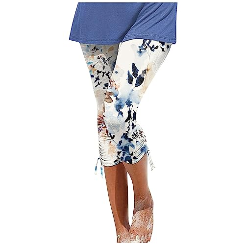 Sommerhosen Leicht Und Luftig 3/4 Blumenmuster Pumphose Damen Elegant Caprihose Damen Sommer Chinohose Hight Waist Stretch Hose Capri Hose mit Taschen Flower Freizeithose mit Gummibund von FUPODD