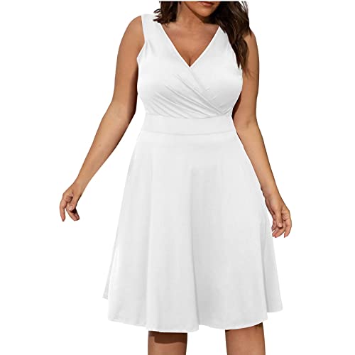 Sommerkleid Damen Elegant Große Größen Kleider Für Mollige Frauen Midi A Linie Wickelkleid V Ausschnitt Festlich Midikleid Sommer Ärmellos Kleid Übergröße Casual Sommerkleider Leicht Luftig von FUPODD