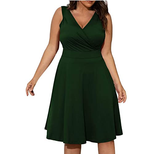 Sommerkleid Damen Elegant Große Größen Kleider Für Mollige Frauen Midi A Linie Wickelkleid V Ausschnitt Festlich Midikleid Sommer Ärmellos Kleid Übergröße Casual Sommerkleider Leicht Luftig von FUPODD