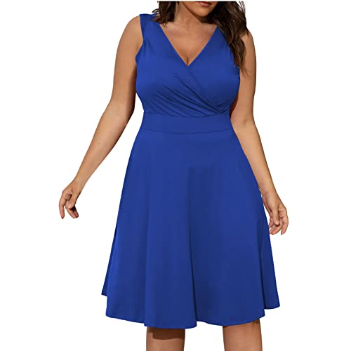 Sommerkleid Damen Elegant Große Größen Kleider Für Mollige Frauen Midi A Linie Wickelkleid V Ausschnitt Festlich Midikleid Sommer Ärmellos Kleid Übergröße Casual Sommerkleider Leicht Luftig von FUPODD