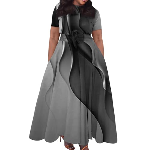Sommerkleid Damen Große Größen Lang Kleider Hohe Taille Für Mollige Tunika Kleid Batik Plus Size Maxikleid Frauen Sommer Elegant Sommerkleider Leicht Und Luftig Abendkleider Binden A Linie von FUPODD