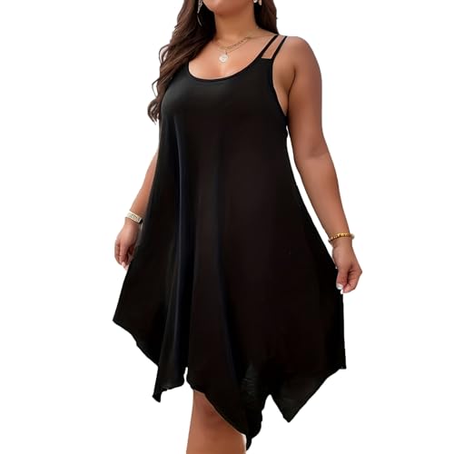 Sommerkleid Damen Große Größen Trägerkleid Knielang A Linie Unregelmäßiger Sommerkleider Leicht Und Luftig Strandkleid Für Mollige Frauen Locker Kleider Sommer Elegant Kleid Grosse Grössen von FUPODD