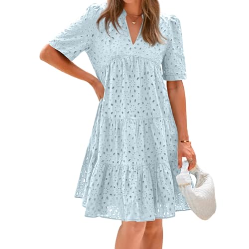 Sommerkleid Damen Knielang A Linie Kleider Sommer Elegant Lochstickerei Kleid Frauen Mit Ösen Strandkleid Häkel Spitze Sommerkleider Leicht Und Luftig Damenkleid V Ausschnitt Freizeitkleid Sommerkleid Damen Knielang A Linie Kleider Sommer Elegant Lochstickerei Kleid Frauen Mit Ösen Strandkleid Häkel Spitze Sommerkleider Leicht Und Luftig Damenkleid V Ausschnitt Freizeitkleid von FUPODD