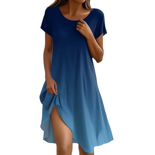 Sommerkleid Damen Knielang Casual Kleider Sommer Boho Tunika Kleid A Linien Elegant Sommerkleider Frauen Leicht Und Luftig Strandkleid Kurzarm Freizeitkleid Locker Schick Damenkleider Luftige von FUPODD