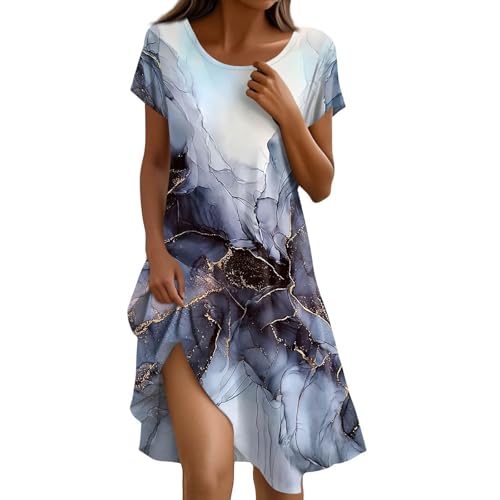 Sommerkleid Damen Knielang Casual Kleider Sommer Boho Tunika Kleid A Linien Elegant Strandkleid Kurzarm Sommerkleider Frauen Leicht Und Luftig Freizeitkleid Locker Schick Damenkleider Luftige von FUPODD