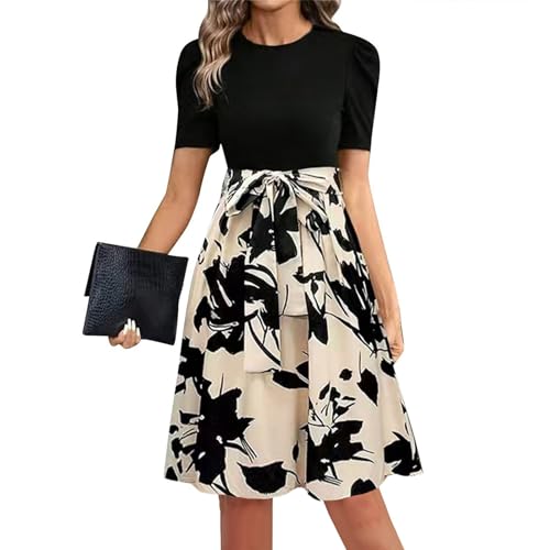 Sommerkleid Damen Knielang Elegant Kleider Sommer A Linie Hohe Taille Mit Gürtel Kleid Kurzarm Sommerkleider Frauen Leicht Und Luftig Freizeitkleider Patchwork Blumenkleid Schick Strandkleid Sommerkleid Damen Knielang Elegant Kleider Sommer A Linie Hohe Taille Mit Gürtel Kleid Kurzarm Sommerkleider Frauen Leicht Und Luftig Freizeitkleider Patchwork Blumenkleid Schick Strandkleid von FUPODD