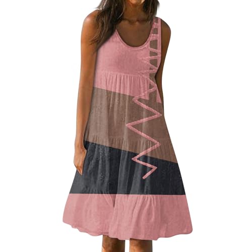 Sommerkleid Damen Knielang Elegant Kleider Sommer A Linie Strandkleid Frauen Ärmellos Luftige Sommerkleider Leicht Und Luftig Locker Damenkleider Rüschen Schwingen Tailliert Tank Kleid Strand von FUPODD