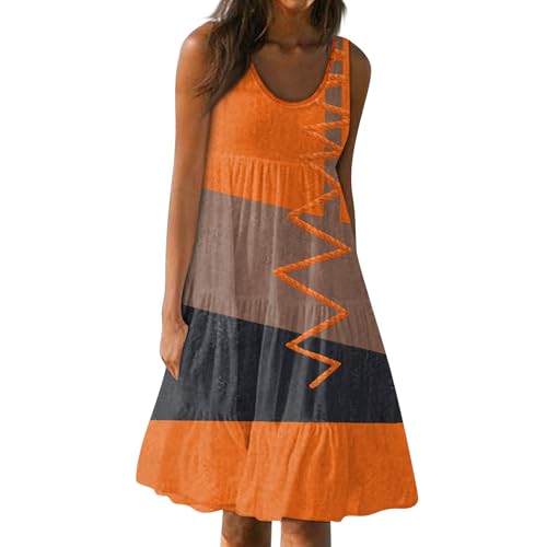 Sommerkleid Damen Knielang Elegant Kleider Sommer A Linie Strandkleid Frauen Ärmellos Luftige Sommerkleider Leicht Und Luftig Locker Damenkleider Rüschen Schwingen Tailliert Tank Kleid Strand von FUPODD