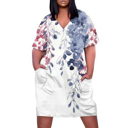 Sommerkleid Damen Knielang Italienische Kleider Damen Sommer Kleid Mit Taschen Infinity Tshirtkleid Mit Ärmel Midikleider Jerseykleid Schicke Sommerkleider Salbeigrün Blumenkleid Halbarm von FUPODD