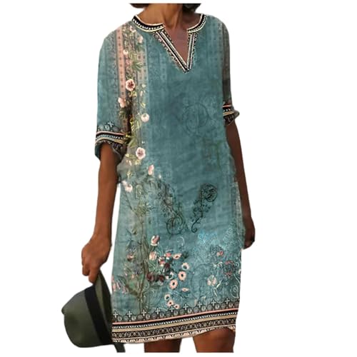 Sommerkleid Damen Knielang Tunika Kleid Sommer Elegant V Ausschnitt Casual Sommerkleider Damen Leicht Und Luftig Boho Strandkleid Halbarm Damenkleider Frauen A Linie Locker Kleider Vintage Sommerkleid Damen Knielang Tunika Kleid Sommer Elegant V Ausschnitt Casual Sommerkleider Damen Leicht Und Luftig Boho Strandkleid Halbarm Damenkleider Frauen A Linie Locker Kleider Vintage von FUPODD