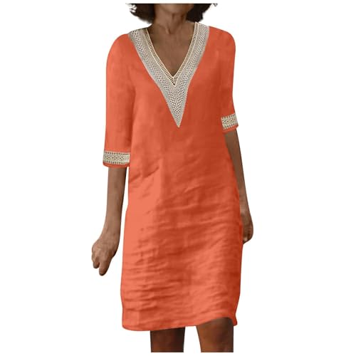 Sommerkleid Damen Knielang Tunika Kleid Sommer Elegant V Ausschnitt Casual Sommerkleider Damen Leicht Und Luftig Boho Strandkleid Halbarm Damenkleider Frauen A Linie Locker Kleider Vintage von FUPODD