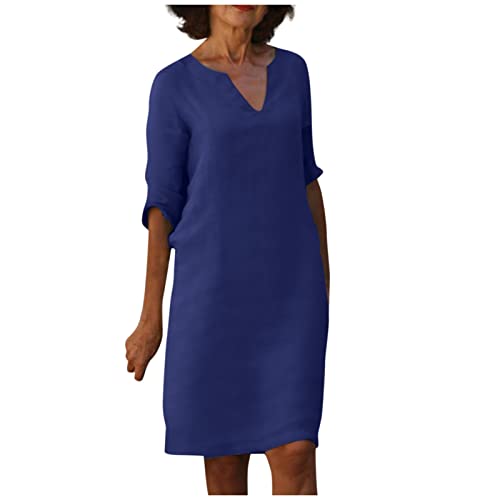 Sommerkleid Damen Knielang Tunika Kleid Sommer Elegant V Ausschnitt Casual Sommerkleider Damen Leicht Und Luftig Boho Strandkleid Halbarm Damenkleider Frauen A Linie Locker Kleider Vintage von FUPODD